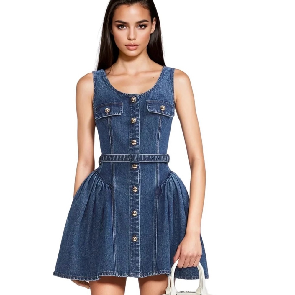 Sleeveless Blue Denim Button-Front Dress